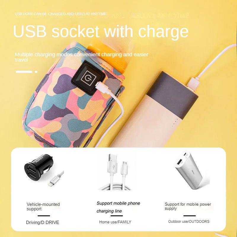 USB Milk Water Warmer Travel Stroller Insulated Bag Baby Nursing Bottle Heater Supplies for Outdoor Botella De Agua Para Niños
